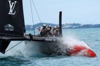 Sailing - America's Cup finals - Hamilton, Bermuda - June 24, 2017 - Oracle Team USA crosses finish line to beat Emirates Team New Zealand in race six of America's Cup finals. REUTERS/Mike Segar TPX IMAGES OF THE DAY