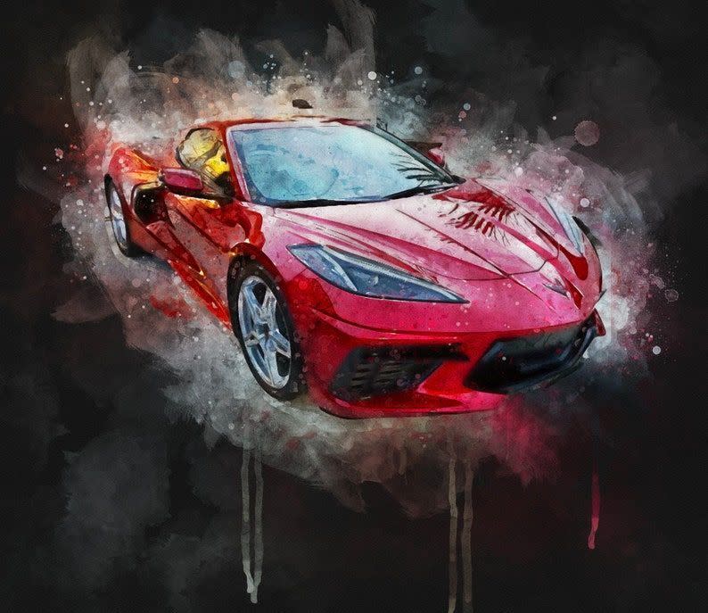 8) Custom Watercolor Car Painting