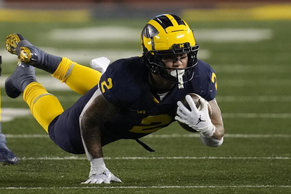 Michigan's Blake Corum (2) gives the Rams more versatility at running back.