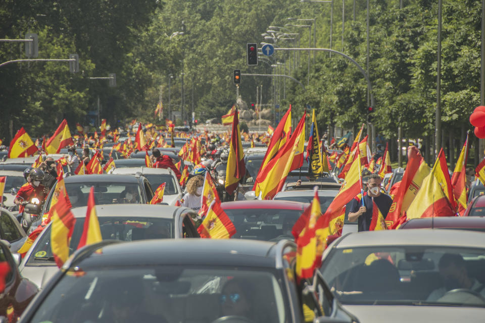 Una calle de Madrid durante la manifestación contra el Gobierno convocada por Vox este 23 de mayo. (Foto: Alberto Sibaja / Pacific Press / LightRocket / Getty Images).