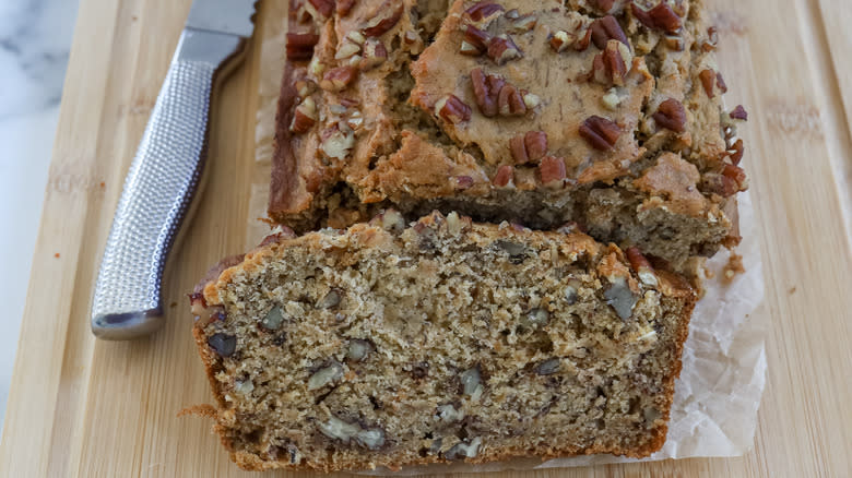 sliced pecan banana bread