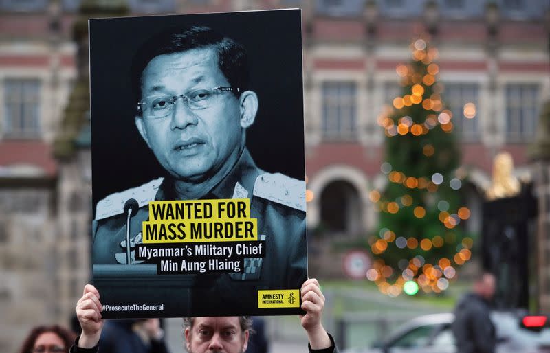 FILE PHOTO: Demonstration outside the International Court of Justice (ICJ) in The Hague