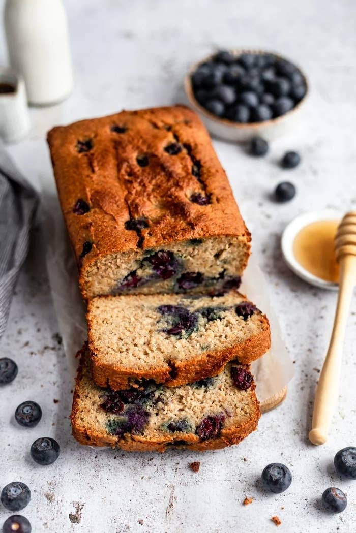 Sliced blueberry bread