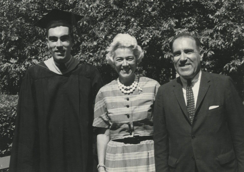 Gilbert Harrison at his Wharton School graduation with his parents.