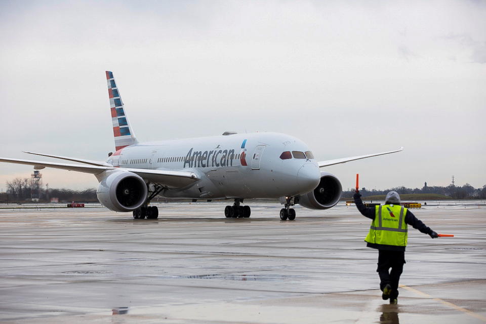 An American Airlines cargo plane lands at Philadelphia International Airport in Philadelphia, Pennsylvania, U.S., December 4, 2020. American Airlines Cargo is the largest facility for pharmaceutical products on the East Coast, and could soon be used to store coronavirus disease (COVID-19) vaccines. REUTERS/Rachel Wisniewski