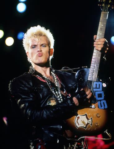 <p>Ross Marino/Getty Images</p> Billy Idol performs in Michigan on May 23, 1987