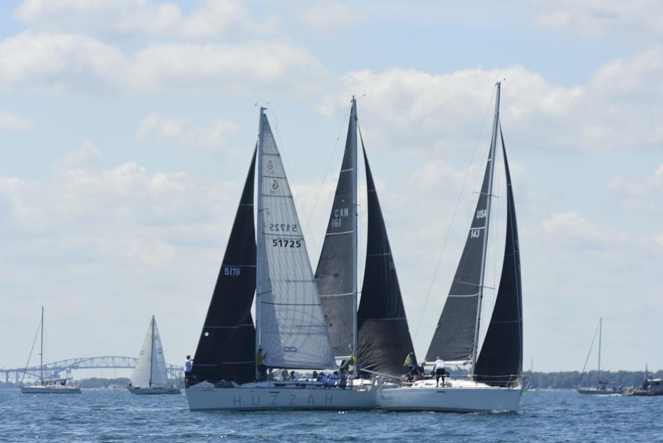 Sailboats take off during the start of the Bayview Mackinac Race in Port Huron on Saturday, July 16, 2022.