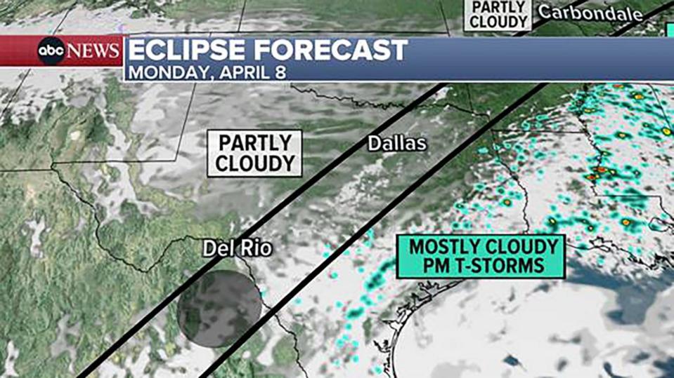 PHOTO: Del Rio, TX. Mostly cloudy skies with a few breaks possible. Not the best eclipse viewing. (ABC News)