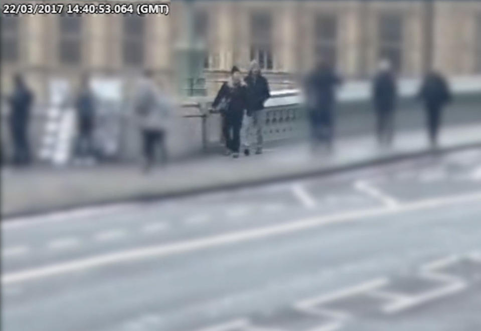 The inquest was shown CCTV footage of the couple walking along Westminster Bridge before the attack (Picture: PA)