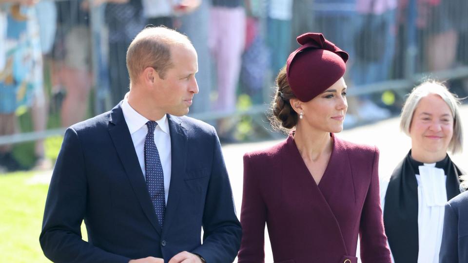 st davids, wales september 08 prince william, prince of wales and catherine, princess of wales arrive at st davids cathedral to commemorate the life of her late majesty queen elizabeth ii on the first anniversary of her passing on september 08, 2023 in st davids, wales st davids has been a site of pilgrimage and worship for over 1,400 years, since st david, the patron saint of wales, settled there with his monastic community in the sixth century photo by chris jacksongetty images