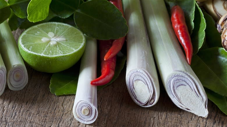 Fresh lemongrass stalks