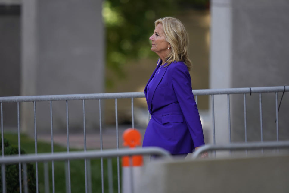 First lady Jill Biden departs from federal court, Monday, June 3, 2024, in Wilmington, Del. (AP Photo/Matt Slocum)