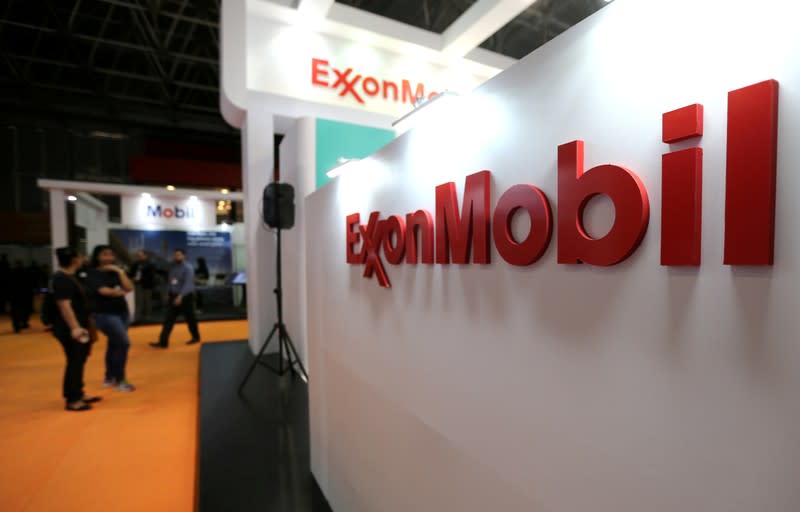 FILE PHOTO: Logo of Exxon Mobil Corp is seen at the Rio Oil and Gas Expo and Conference in Rio de Janeiro