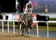 Horse Racing - Dubai World Cup - Meydan Racecourse, Dubai - 25/3/17 - Mike Smith rides Arrogate to the finish line to win the ninth and final race. REUTERS/Ahmed Jadallah