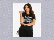 <p>Women Are Stronger T-Shirt, $27, <a rel="nofollow noopener" href="https://www.simplybe.com/en-us/products/women-are-stonger/p/CM867#v=color%3ACM867_BLACK%7C" target="_blank" data-ylk="slk:Simply Be;elm:context_link;itc:0;sec:content-canvas" class="link ">Simply Be</a> (Photo: Simply Be) </p>