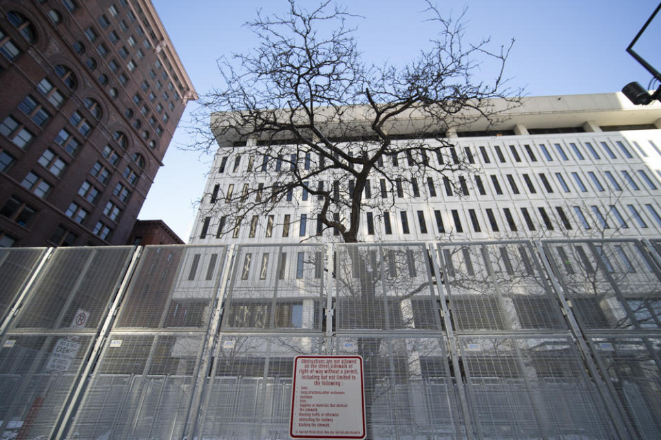 The U.S. Federal Courthouse in St. Paul, Minn., is shown on Monday, Jan. 24, 2022. Monday was the first day of testimony in the federal trial of three former Minneapolis cops implicated in George Floyd's death. (Renee Jones Schneider/Star Tribune via AP)