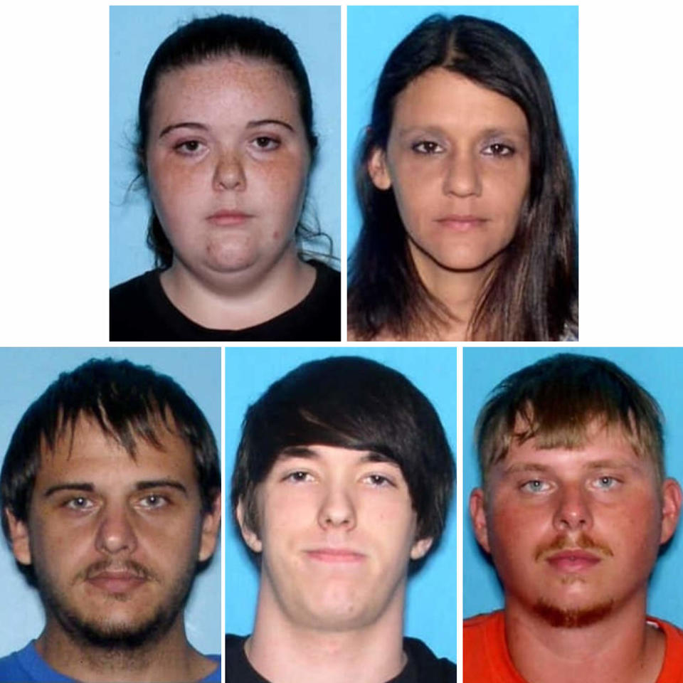 From left: Murder victims Chelsea Marie Reed, who was five months pregnant; Shannon Melissa Randall; Robert Lee Brown; Justin Kaleb Reed; and Joseph Adam. (Mobile County Sheriff's Office)