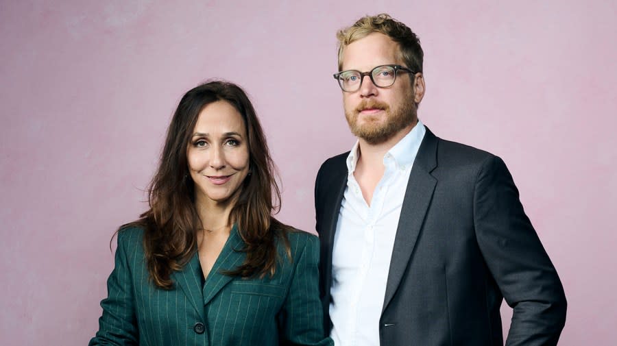 <em>Gabriela Cowperthwaite and Nathan Halverson of “The Grab” pose in the Getty Images Portrait Studio Presented by IMDb and IMDbPro at Bisha Hotel & Residences on September 9, 2022, in Toronto. (Photo by Gareth Cattermole/Getty Images)</em>