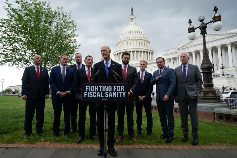 Senate Republicans call on U.S. President Joe Biden to negotiate with Republicans over the debt ceiling on Capitol Hill in Washington