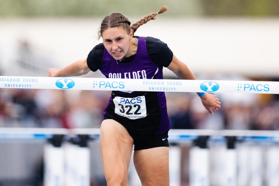 High school athletes compete during the BYU Track Invitational at the Clarence F. Robison Outdoor Track & Field in Provo on May 6, 2023. | Ryan Sun, Deseret News