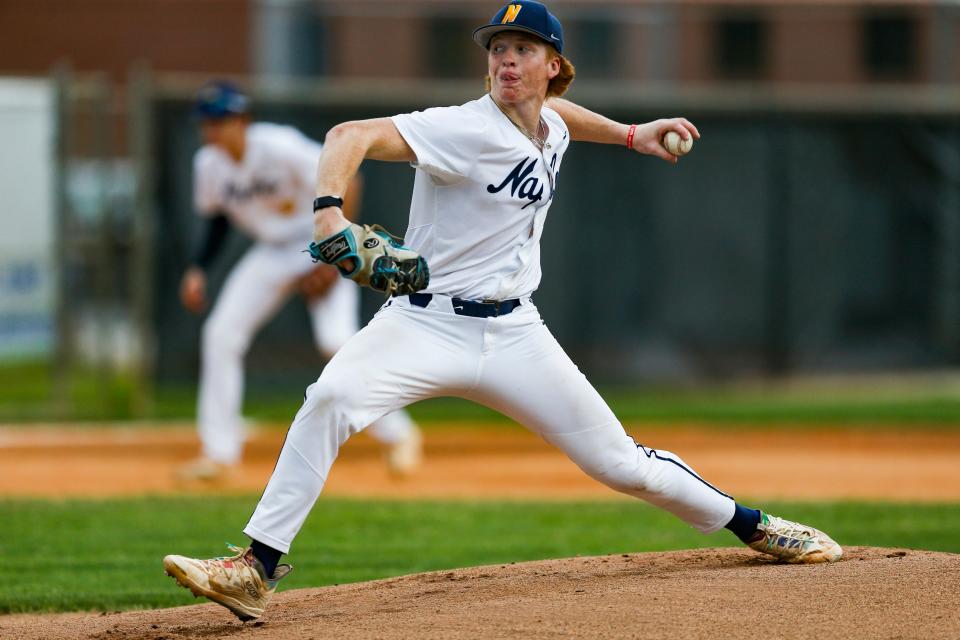 Naples Golden Eagles pitcher Johnny King (4) throws during the first inning of a game against the Charlotte Tarpons at Naples High School in Naples on Wednesday, March 27, 2024.