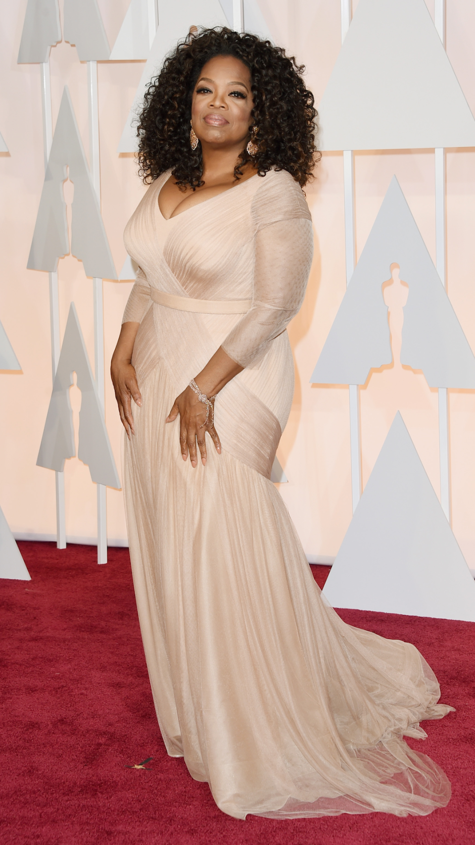 The champagne-coloured Oscars gown