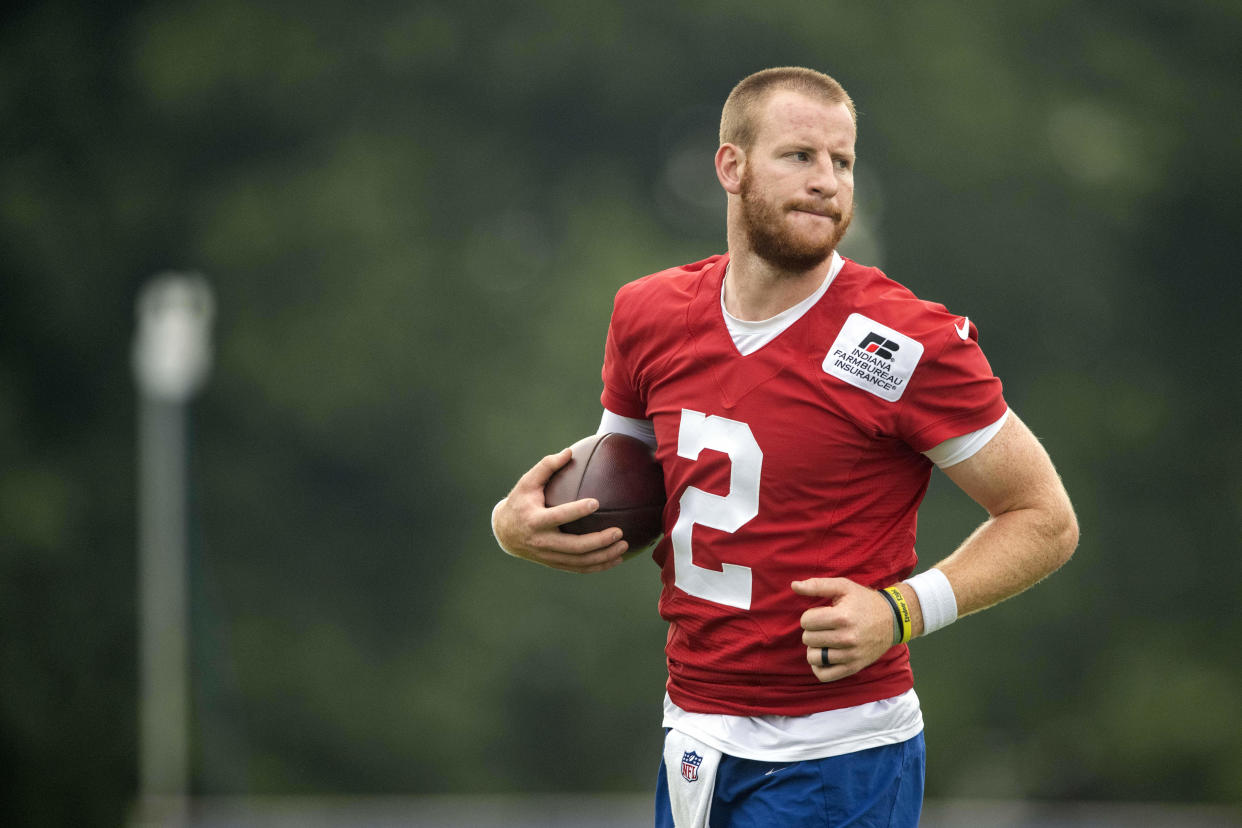 Carson Wentz returned from COVID-19 quarantine on Thursday after a close contact. (Marc Lebryk/Reuters)