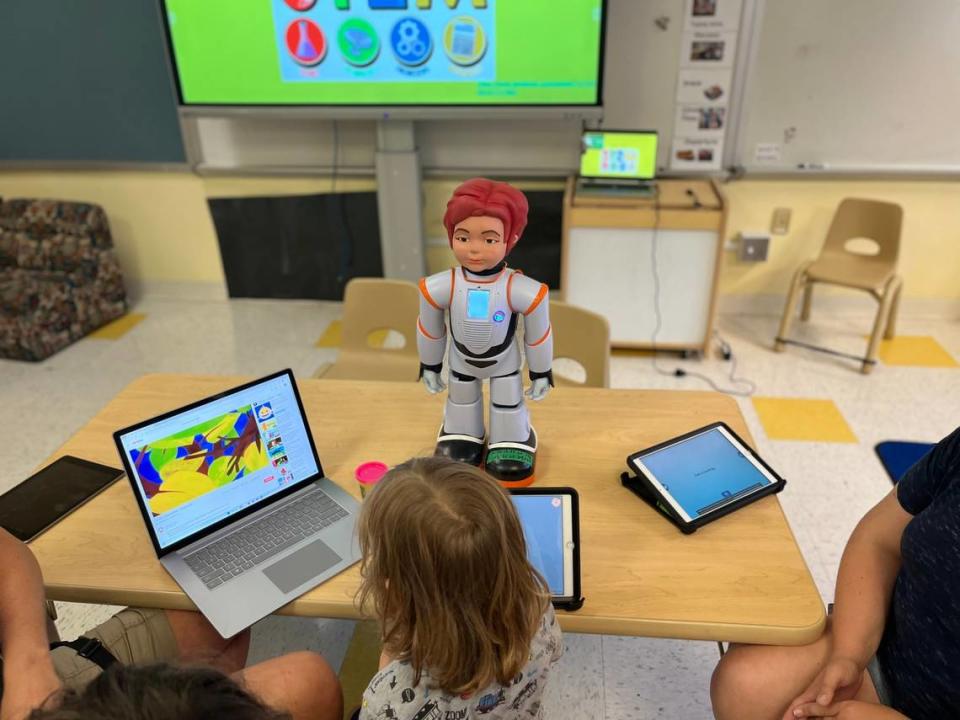 Veda, a robot from RoboKind, a company in Texas, has been used during a Beaufort County School District summer camp at Okatie Elementary. At Camp BLAST, which stands for Behavior, Language, and Sensory/Social Transition, students are using interactive robots like Veda to help them build confidence and improve behavioral and social skills.