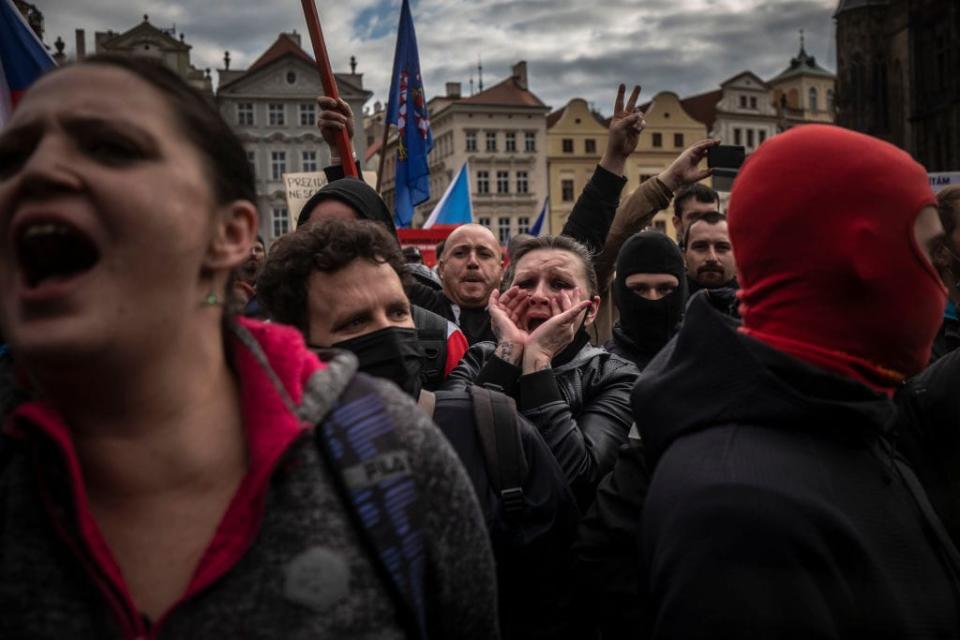 Anti-lockdown protestors in Prague - getty