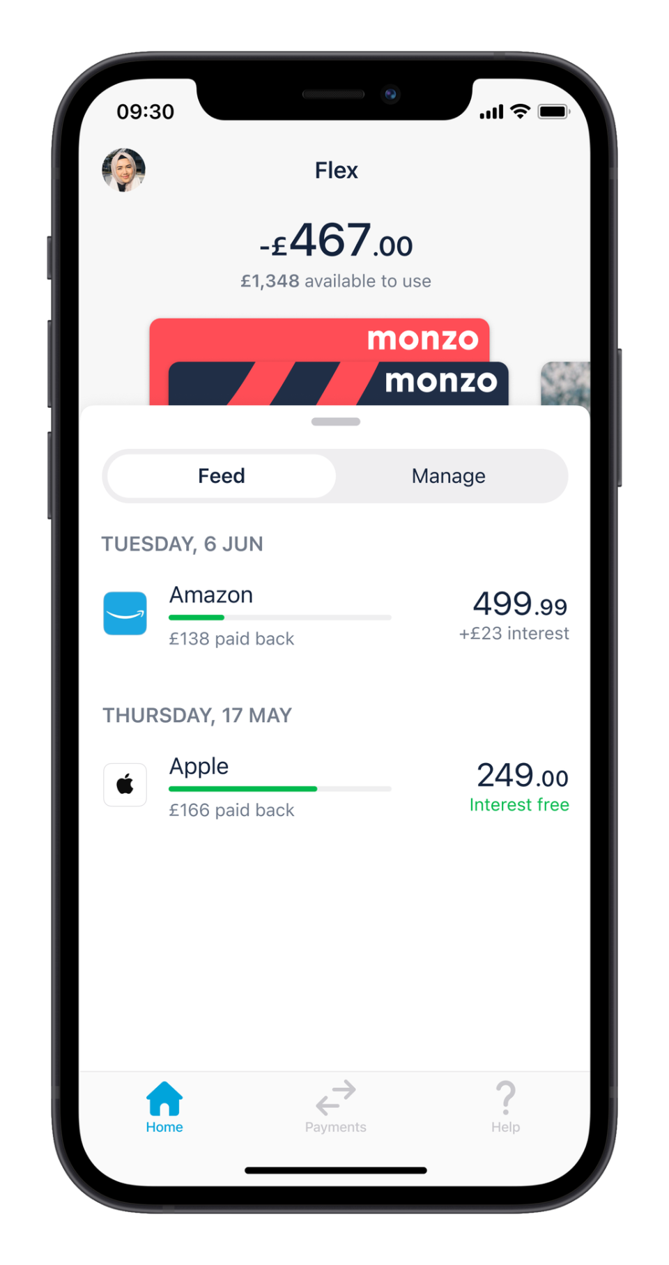 Monzo’s Flex product in action (Monzo)