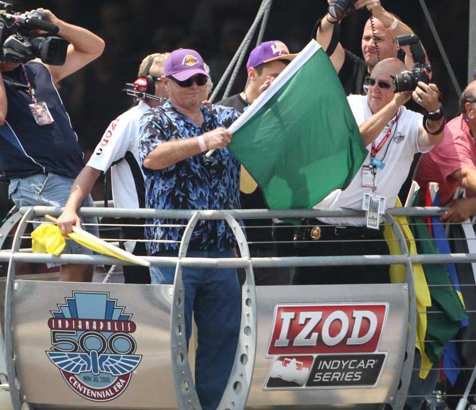 Actor Jack Nicholson waves the green flag to start The 94th running of the Indianapolis 500 race held at the Indianapolis Motor Speedway on Sunday, May 30, 2010. (Mike Fender / The Star)