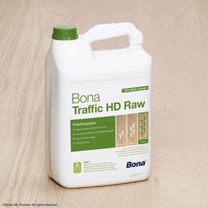 Bona Traffic HD Raw is a two-component waterborne lacquer that is EC1 PLUS and GREENGUARD Gold certified for indoor air quality and offers a natural aesthetic almost like the surface is untreated