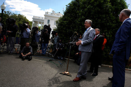 U.S. Representative Fred Upton (R-MI) speaks to reporters about health care legislation after meeting with President Trump at the White House in Washington, U.S. May 3, 2017. REUTERS/Jonathan Ernst