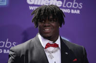 Georgia defensive lineman Jordan Davis poses on the red carpet before the first round of the NFL football draft Thursday, April 28, 2022, in Las Vegas. (AP Photo/Jae C. Hong )