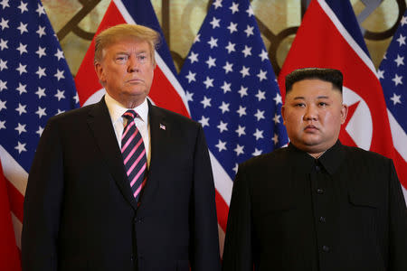 U.S. President Donald Trump and North Korean leader Kim Jong Un pose before their meeting during the second U.S.-North Korea summit at the Metropole Hotel in Hanoi, Vietnam February 27, 2019. REUTERS/Leah Millis