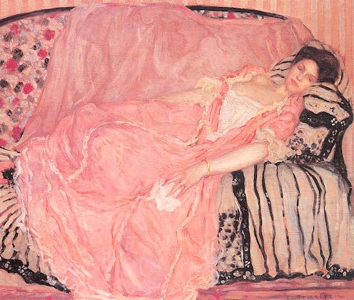 <span class="caption">Portrait of Madame Gely by Frederick Carl Frieseke (1907).</span> <span class="attribution"><a class="link " href="https://publicdomainreview.org/essay/prousts-pinks" rel="nofollow noopener" target="_blank" data-ylk="slk:Public Domain Review;elm:context_link;itc:0;sec:content-canvas">Public Domain Review</a></span>