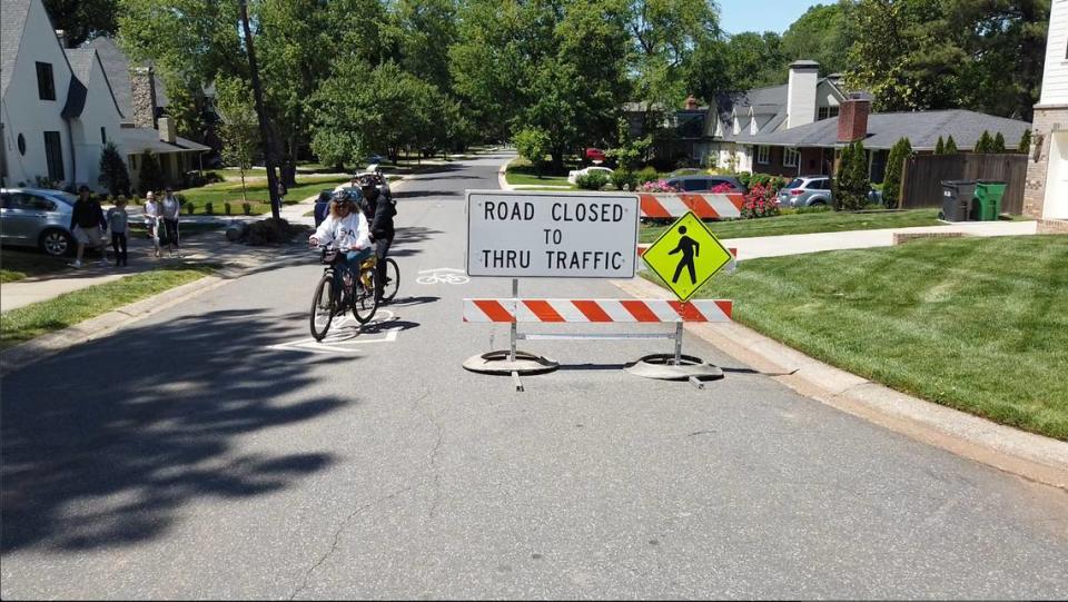 Streets in Myers Park are closed to thru traffic as part of Charlotte’s Shared Streets program.