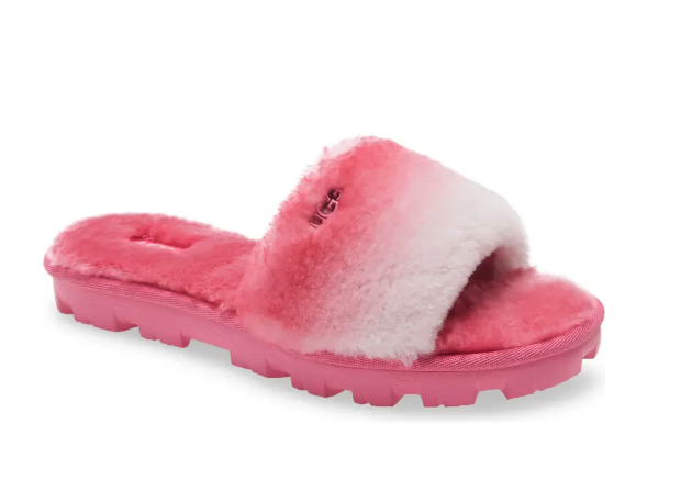 Product photo of Ugg Cozette Genuine Shearling Slipper in Pink Gradient. Image via Nordstrom.