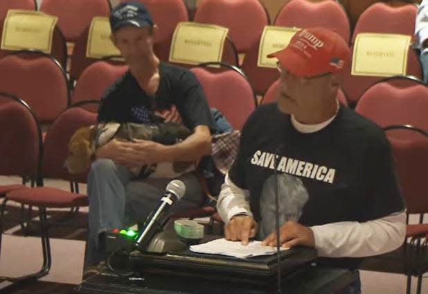 Mark Brenner, seen during the Portsmouth City Council meeting on Monday, Sept. 18, 2023, has been playing music during the public comment portion of the meetings. The City Council has now banned the practice of playing music or videos.