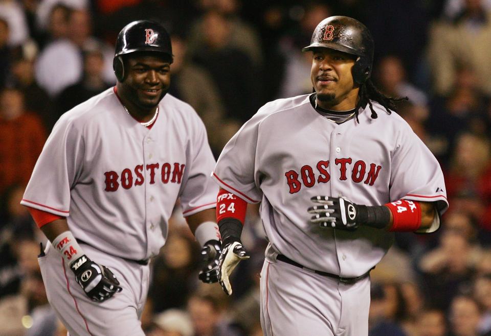 Manny Ramirez與David Ortiz。(Photo by Jim McIsaac/Getty Images)