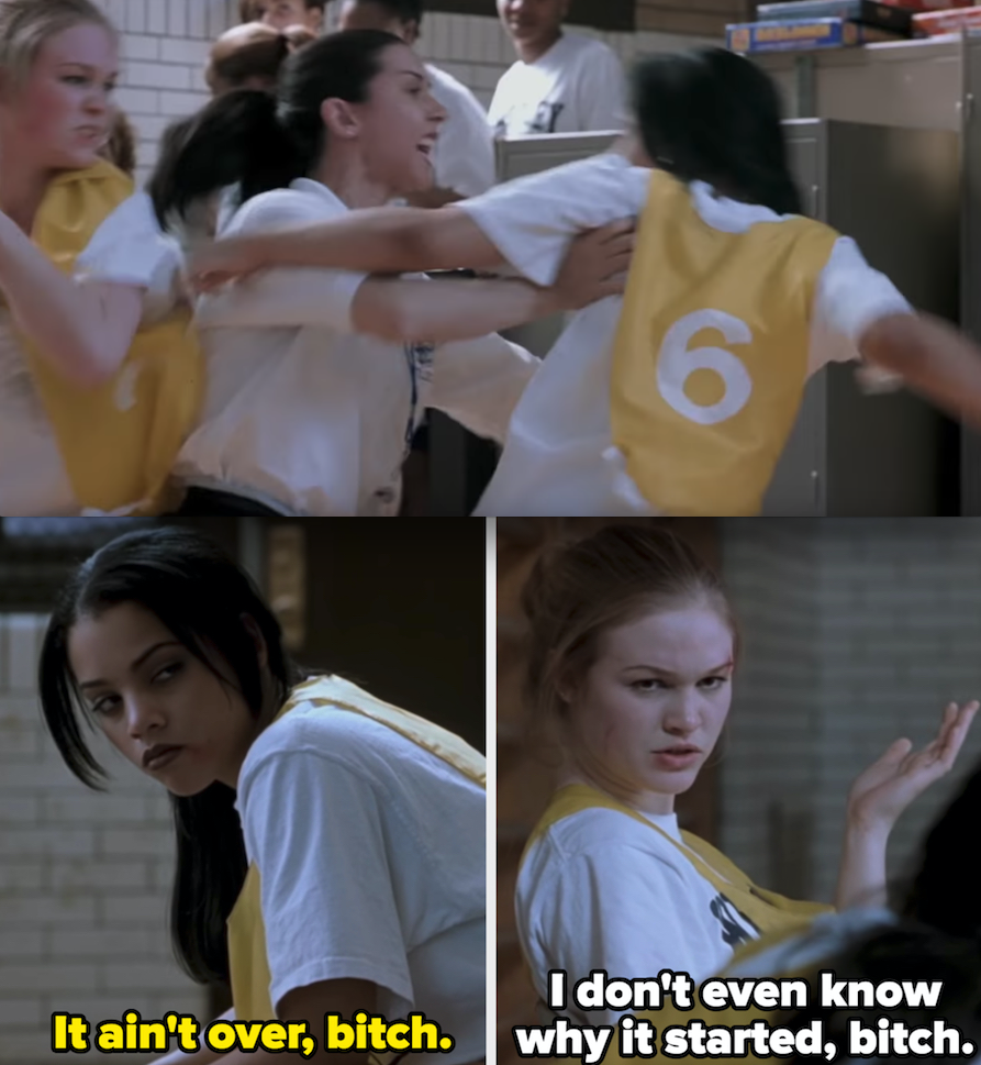 Julia Stiles and Bianca Lawson in "Save the Last Dance," fighting in a gym