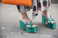 <p>Fashion blogger Kate Foley wears a Marni skirt and Miu Miu shoes. [Photo: Kirstin Sinclair/Getty Images] </p>