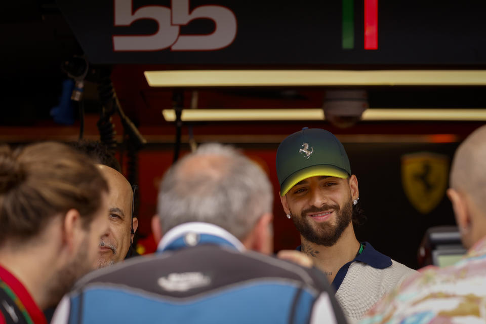 MIAMI GARDENS, FLORIDA - MAY 7: Colombian musician Maluma is seen at the garage of Scuderia Ferrari F1 Team during the F1 Grand Prix of Miami at the Miami International Autodrome on May 07, 2023 in Miami Gardens, Florida, United States. (Photo by Eva Marie Uzcategul T/Anadolu Agency via Getty Images)