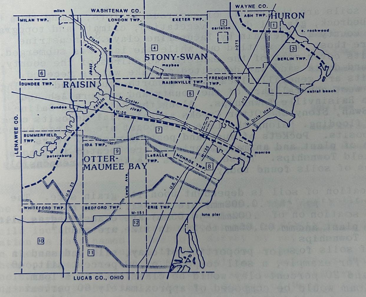 This 1997 map shows the primary and secondary drainage basins in Monroe County.