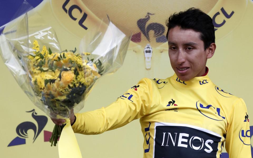 Egan Bernal took his first yellow jersey at the Tour de France following an extraordinary stage - REX FEATURES