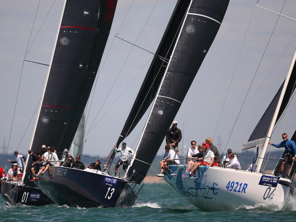 Action off the start line in the Fast 40+ class during Aberdeen Asset Management Cowes Week on August 6, 2016 in Cowes, England. (Photo by )