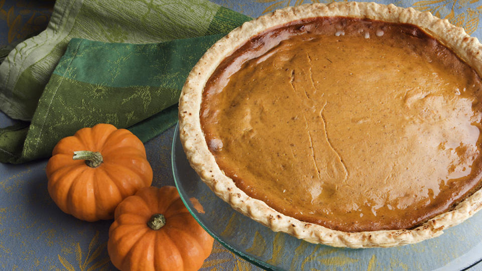 A fresh baked pumpkin pie that should not be eaten by dogs