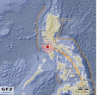 今 ( 15 ) 日上午 10 時 19 分左右，菲律賓八打雁省卡拉塔甘市附近發生 6.3 級地震，震源深度 103 公里。   圖 : 翻攝自GFZ