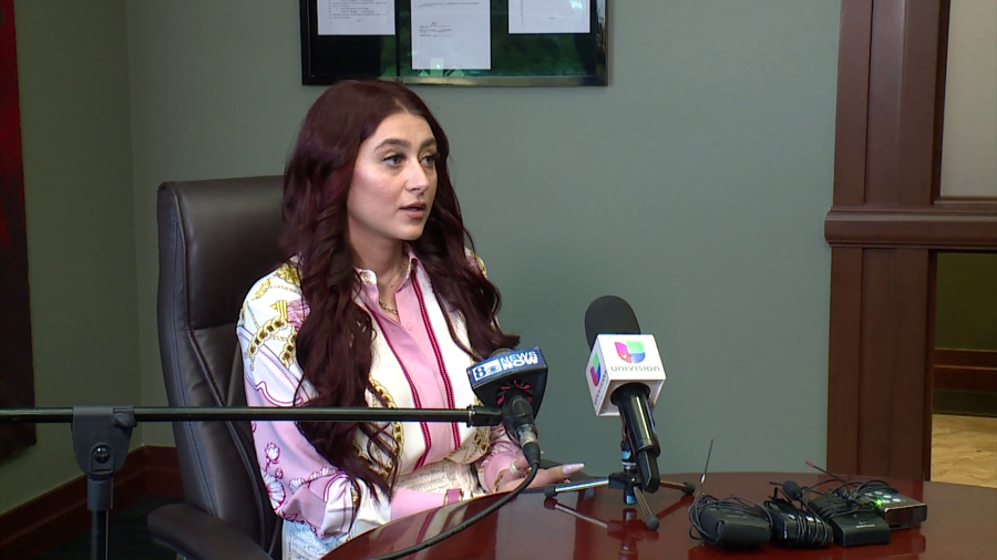 <em>Ofelia Markarian, the Palacio family attorney, spoke during a media news conference Tuesday reacting to the arrest of Erick Rangel-Ibarra in Mexico in connection to the killing of Lesley Palacio. (KLAS)</em>