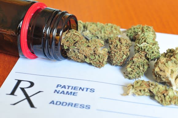 Marijuana buds on top of prescription form